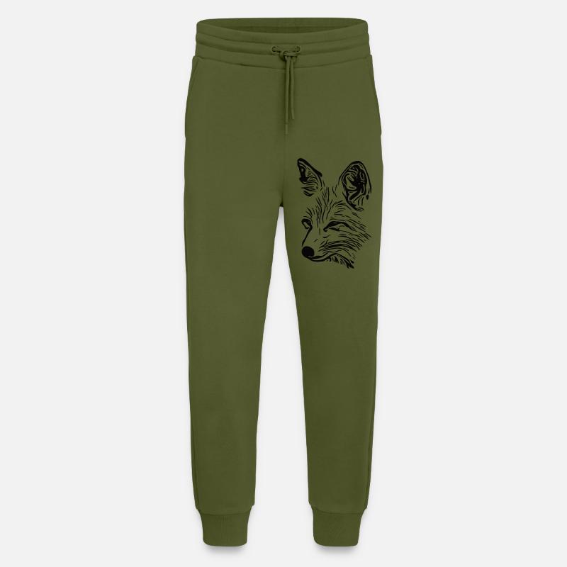 Fox Portrait Drawing - Jogging Pants - made by SPREAD  - MOSS GREEN