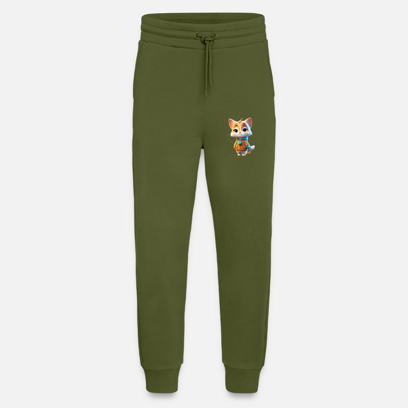 chat mignon d'automne - Pantalon de jogging bio décontracté fabriqué en UE - MOSS GREEN