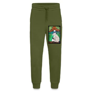 Maus mit Bienchen im Regen - Jogginghose - made by SPREAD - MOSS GREEN - Vorne