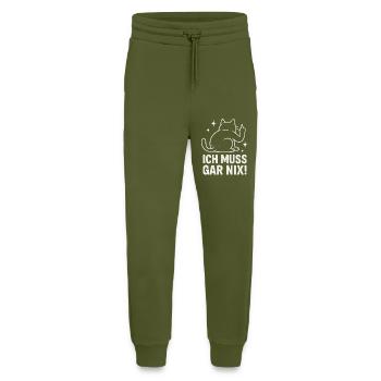 chat paresseux - déclaration disant - je n’ai rien à faire - Pantalon de jogging bio décontracté fabriqué en UE - MOSS GREEN - Devant