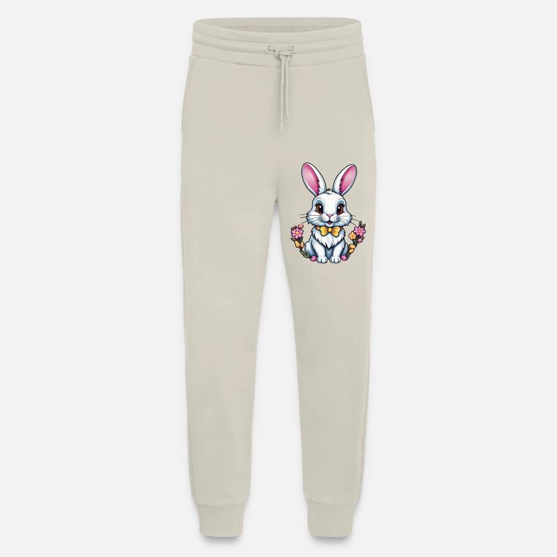 Lapin avec des fleurs - Pantalon de jogging bio décontracté fabriqué en UE - WARM CLAY