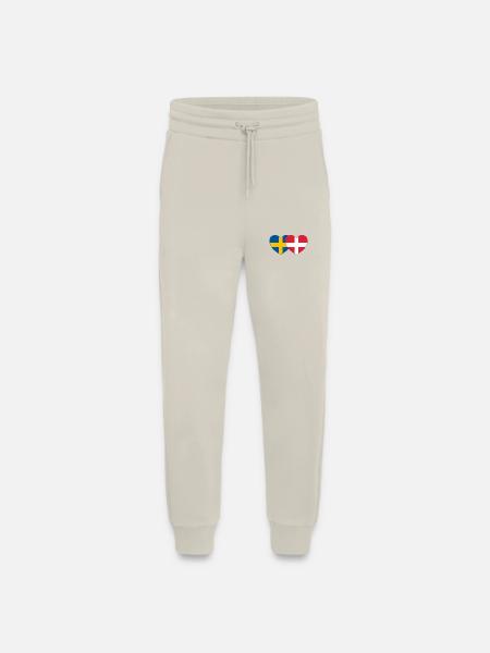Sverige Danmark Flagga Hjärta - Organic Relaxed Sweatpants Made in EU - WARM CLAY