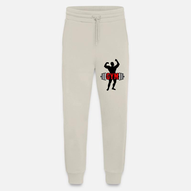 Red text 'GYM' about bodybuilder - Jogging Pants - made by SPREAD  - WARM CLAY