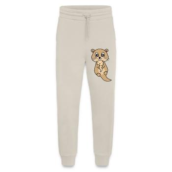 Mère et bébé loutre mignon - Pantalon de jogging bio décontracté fabriqué en UE - WARM CLAY - Devant