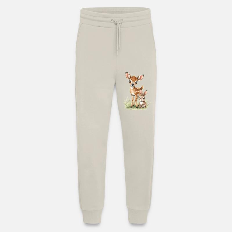 🦌🐰Faon et Tender Bunny – Illustration - Pantalon de jogging bio décontracté fabriqué en UE - WARM CLAY