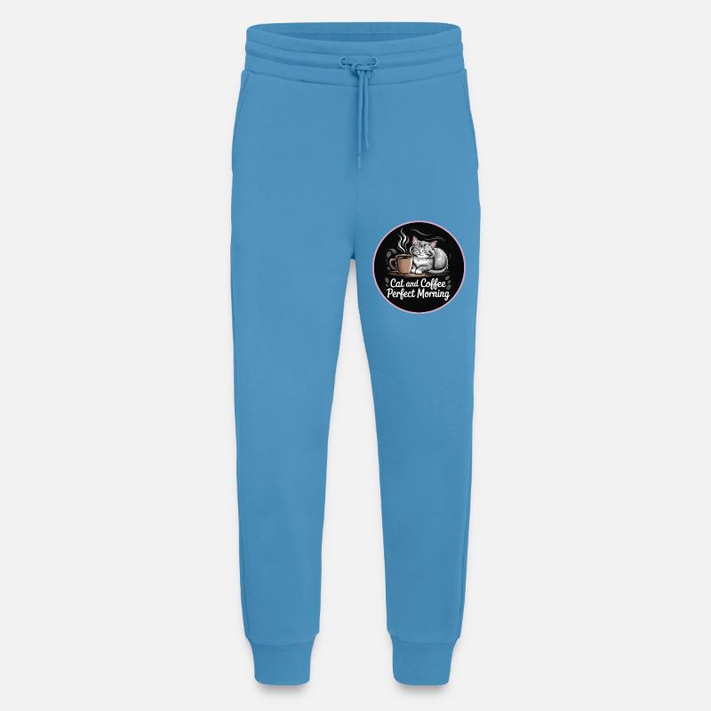 Routine matinale avec chats et café - Pantalon de jogging bio décontracté fabriqué en UE - Sol Blue
