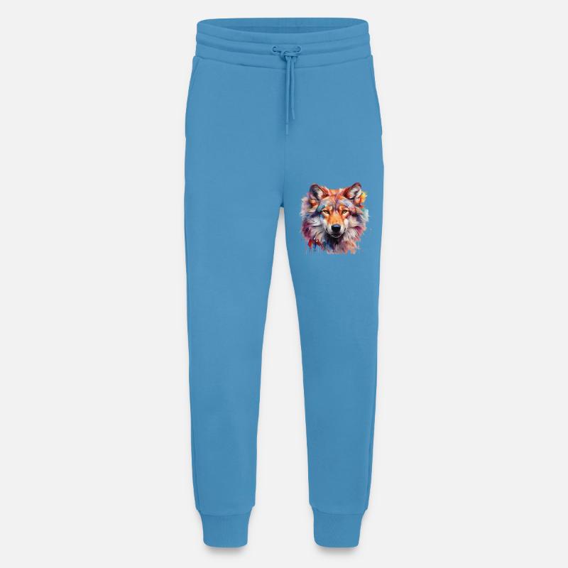 Bunter Wolf – Abstraktes Tierportrait Design - Jogginghose - made by SPREAD -  Sol Blue