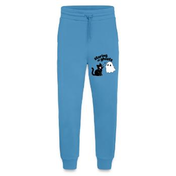 Cute Cat Meets Ghost | Minimal Halloween Motif - Jogging Pants - made by SPREAD  -  Sol Blue - Front