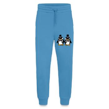 2 Pinguin Gentlemen Sir Herr Zylinder Hut Monokel - Jogginghose - made by SPREAD -  Sol Blue - Vorne