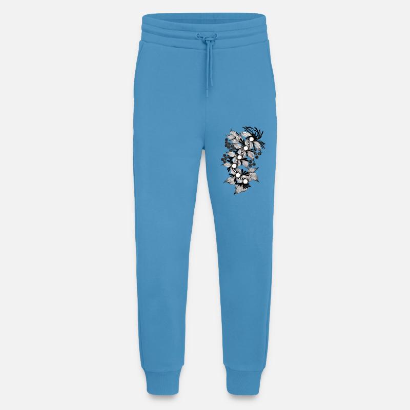Spirale de fleurs noires et blanches - Pantalon de jogging bio décontracté fabriqué en UE -  Sol Blue