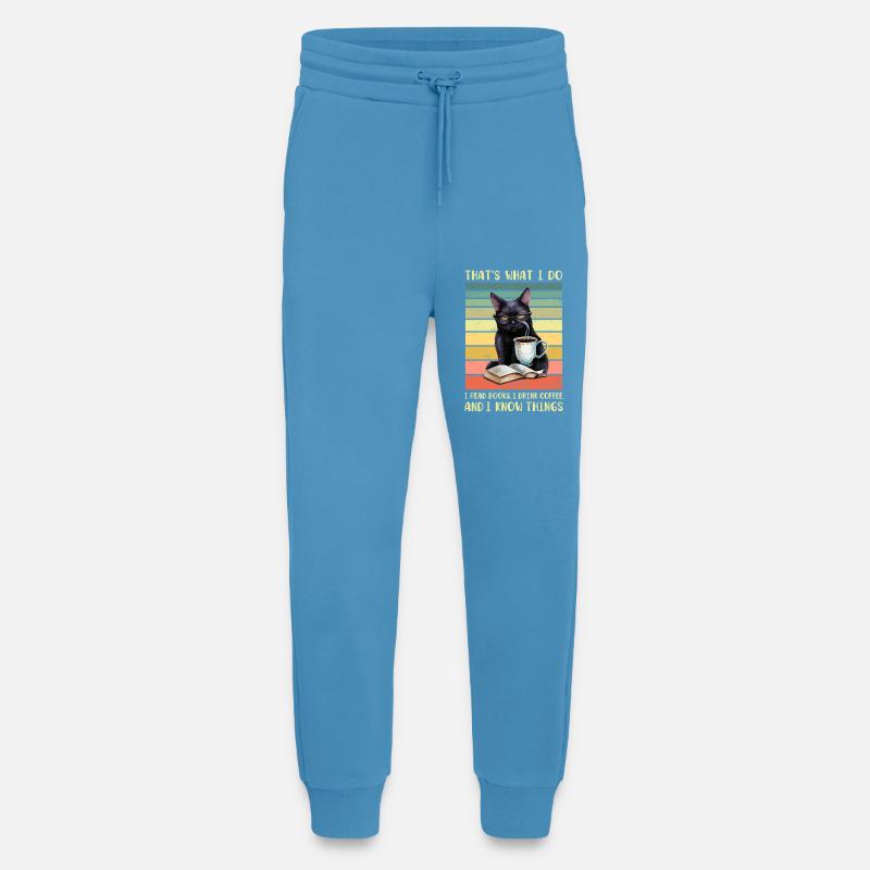 Schwarze Katze mit Kaffee und Buch - Jogginghose - made by SPREAD - Sol Blue