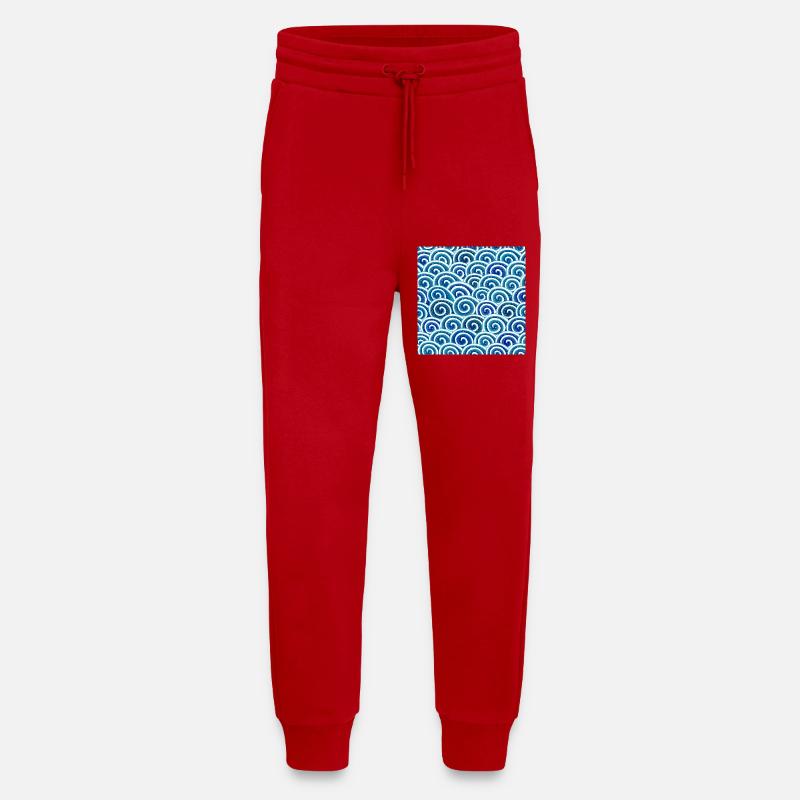 Expressive wave pattern in blue - Jogging Pants - made by SPREAD - red