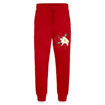 zwei Lilien Blüten Outline Zeichnung & koloriert - Jogginghose - made by SPREAD - Rot - Vorne