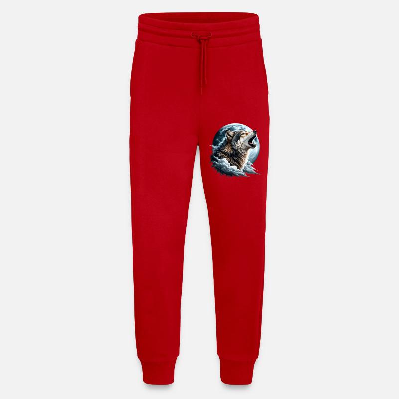 Wolf heult den Vollmond an - Jogginghose - made by SPREAD - Rot