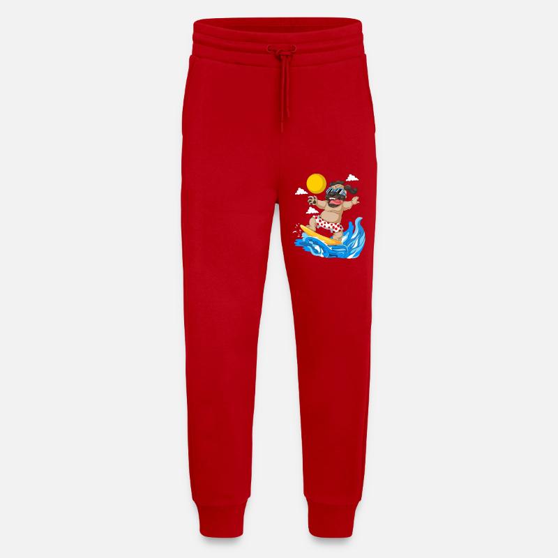 Pug Surfing Summer Beach Tee - Jogging Pants - made by SPREAD  - red