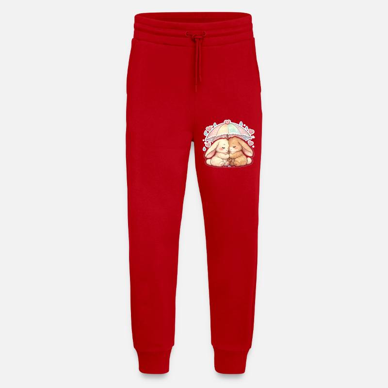 Cuddly rain rabbits under umbrella - Jogging Pants - made by SPREAD  - red