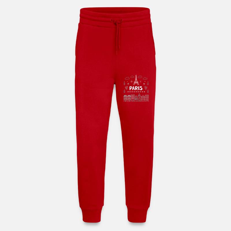 Doodle Paris Tour Eiffel Cœurs - Pantalon de jogging bio décontracté fabriqué en UE - rouge