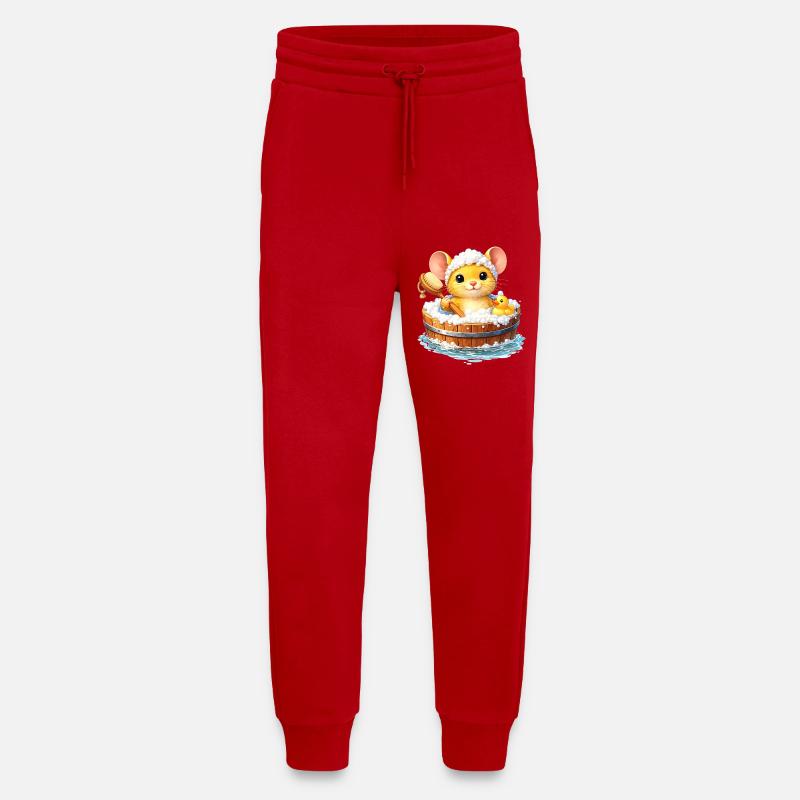 Un bain de souris mignon - Pantalon de jogging bio décontracté fabriqué en UE - rouge