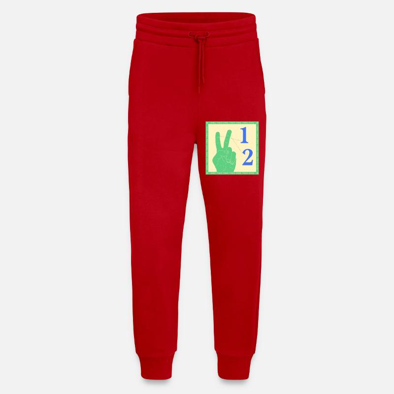 Graphique rétro One Two Counting Hand - Pantalon de jogging bio décontracté fabriqué en UE - rouge