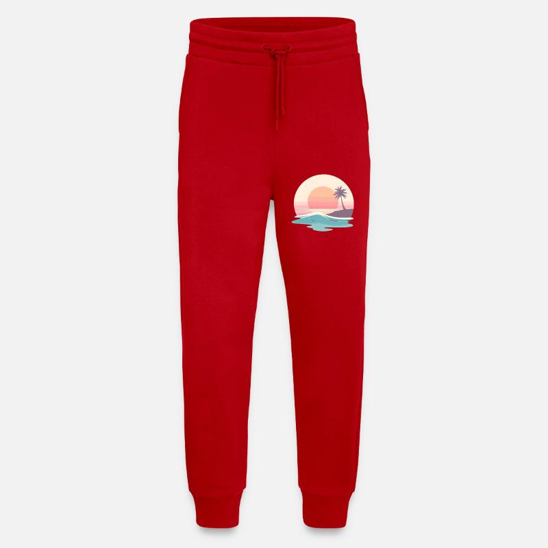Retro Sunset Beach & Palm Tree - Jogging Pants - made by SPREAD  - red
