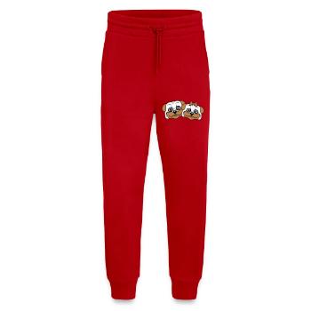 2 chiens Carlin Homme Femme Couple Deux Amoureux Amour - Pantalon de jogging bio décontracté fabriqué en UE - rouge - Devant