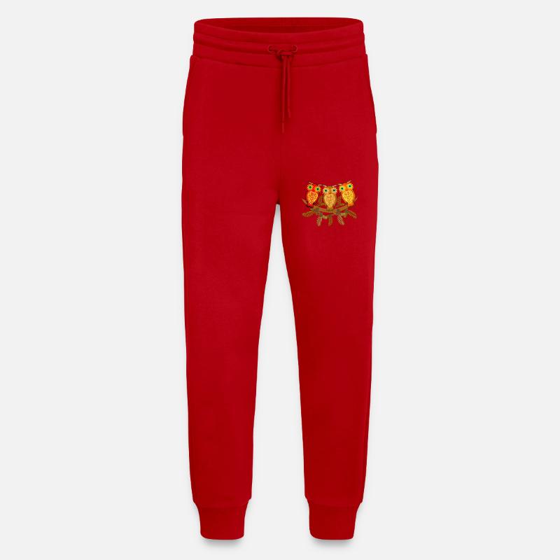 Drei bunte Eulen mit Kiefernzweigen - Jogginghose - made by SPREAD - Rot