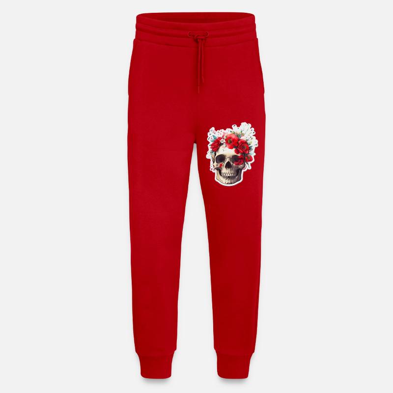 Skull with red flowers - Jogging Pants - made by SPREAD - red