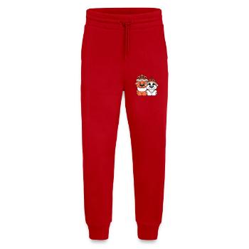 Deux Chiens Couronne Roi Reine Souverain Majesté - Pantalon de jogging bio décontracté fabriqué en UE - rouge - Devant
