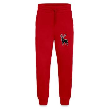 Schwarzer Hirsch Geweih Patchmotiv - Jogginghose - made by SPREAD - Rot - Vorne