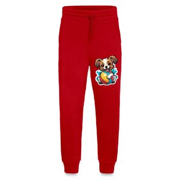 Niedlicher Hund mit Ball Motiv - Jogginghose - made by SPREAD - Rot - Vorne