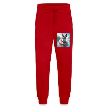 Verspielter French Bulldog auf Wasserring - Jogginghose - made by SPREAD - Rot - Vorne