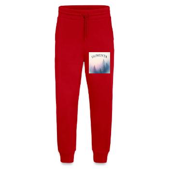 Waldlandschaft mit Dumenta Schriftzug - Jogginghose - made by SPREAD - Rot - Vorne