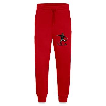 Illustration du but marqué par un joueur de football - Pantalon de jogging bio décontracté fabriqué en UE - rouge - Devant