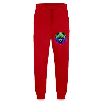 Portrait vibrant de chien en poméranie arc-en-ciel pop art - Pantalon de jogging bio décontracté fabriqué en UE - rouge - Devant