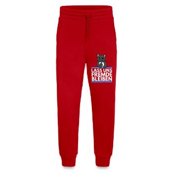 Hater Katze - Lass uns Fremde bleiben - Jogginghose - made by SPREAD - Rot - Vorne