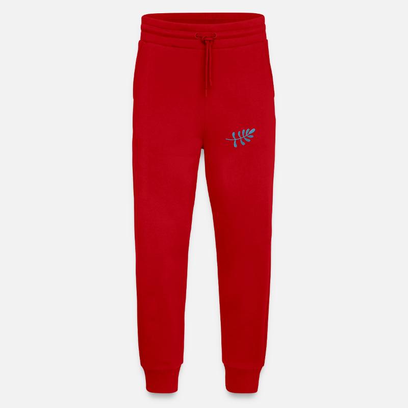 Light blue leaf embroidered - Jogging Pants - made by SPREAD  - red