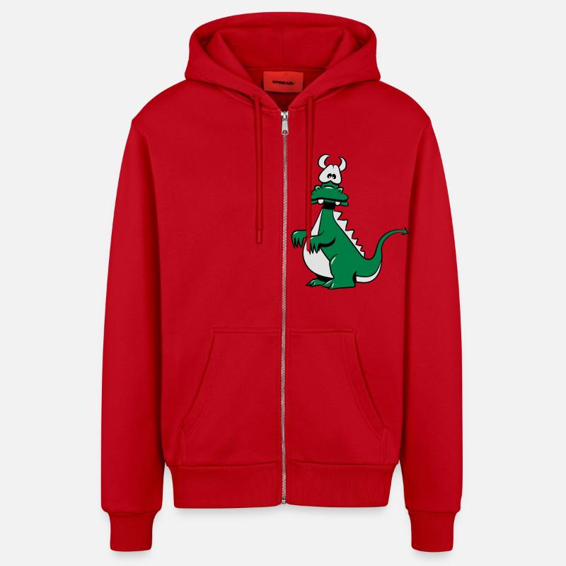 Dragon drôle - Veste à capuche bio décontractée fabriquée en UE - rouge