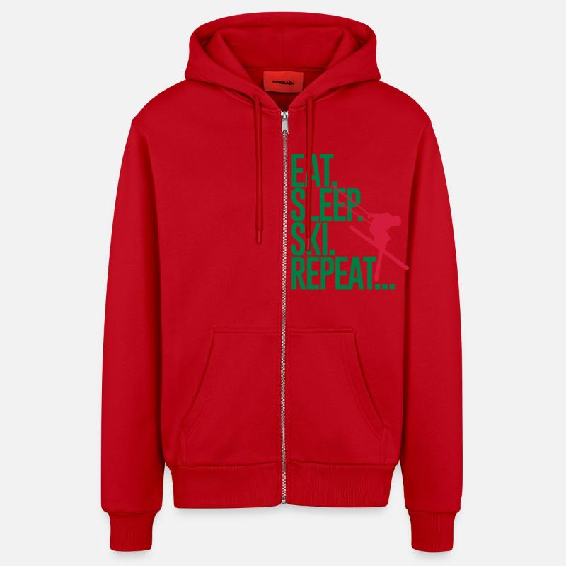 Eat. Sleep. Ski. Repeat... - Veste à capuche bio décontractée fabriquée en UE - rouge