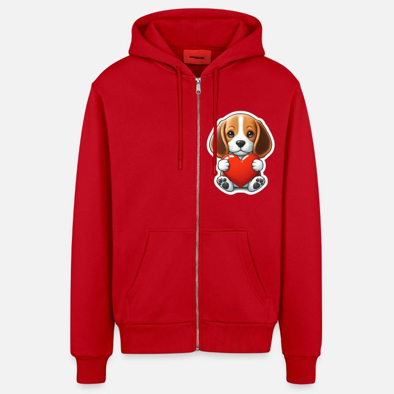 Chiot Beagle avec cœur - Veste à capuche bio décontractée fabriquée en UE - rouge