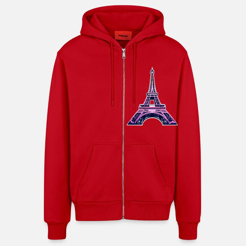 Eiffel tower #9 - Veste à capuche bio décontractée fabriquée en UE - rouge