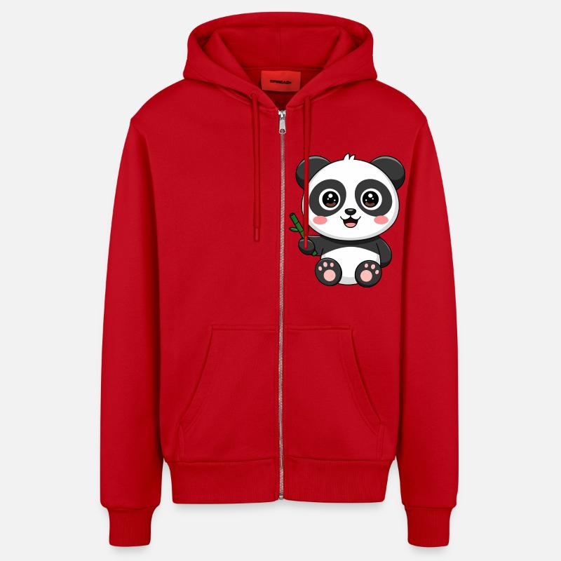 Mignon bébé panda avec bambou - Veste à capuche bio décontractée fabriquée en UE - rouge