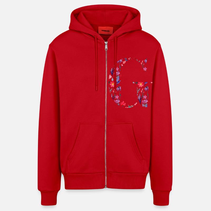 Personalisierter Blumenbuchstabe g - Geschenkidee - Organic Relaxed Kapuzenjacke Made in EU - Rot