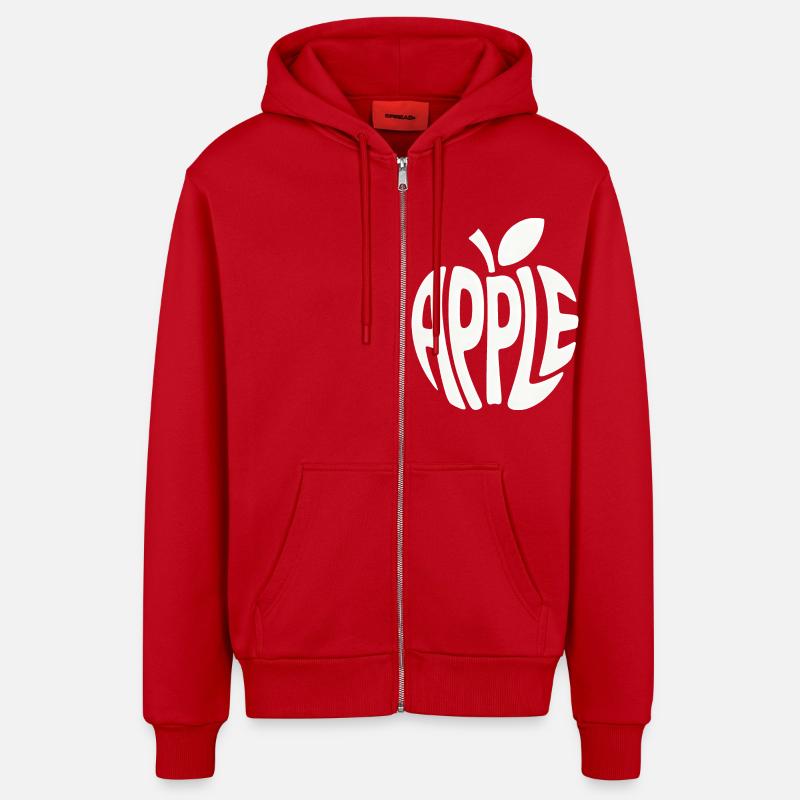 Apple - Cool Fruit Logo - Organic Relaxed Hooded Jacket Made in EU - red