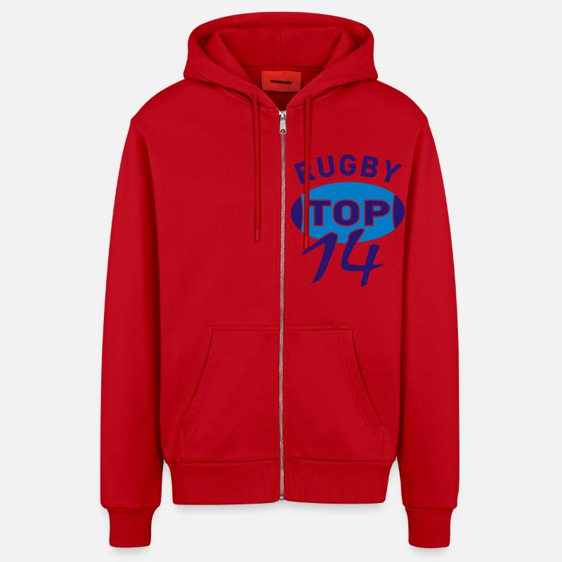 RUGBY TOP 14 - Veste à capuche bio décontractée fabriquée en UE - rouge