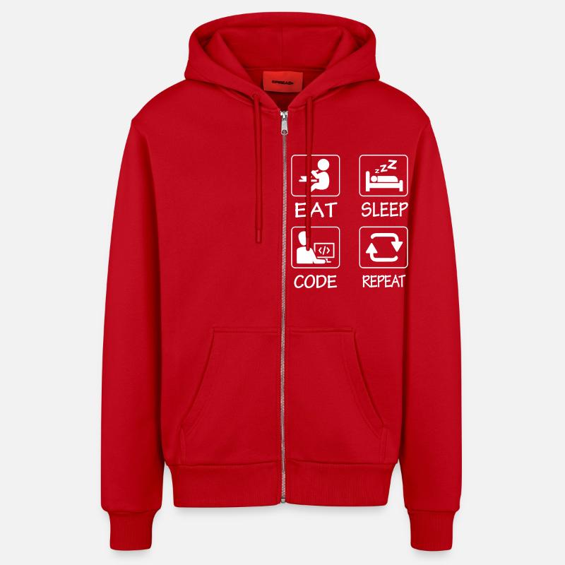 Essen Schlaf Code Wiederholen - Organic Relaxed Kapuzenjacke Made in EU - Rot