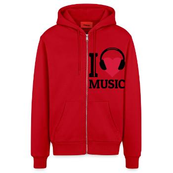 I love Music - Organic Relaxed Kapuzenjacke Made in EU - Rot - Vorne