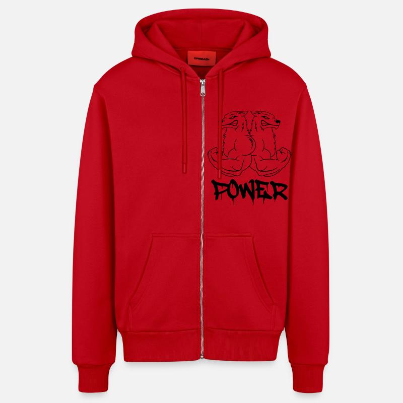 strong_wolfs_power - Veste à capuche bio décontractée fabriquée en UE - rouge