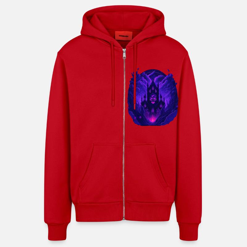 neon gothic architecture gothic castle - Organic Relaxed Hooded Jacket Made in EU - red