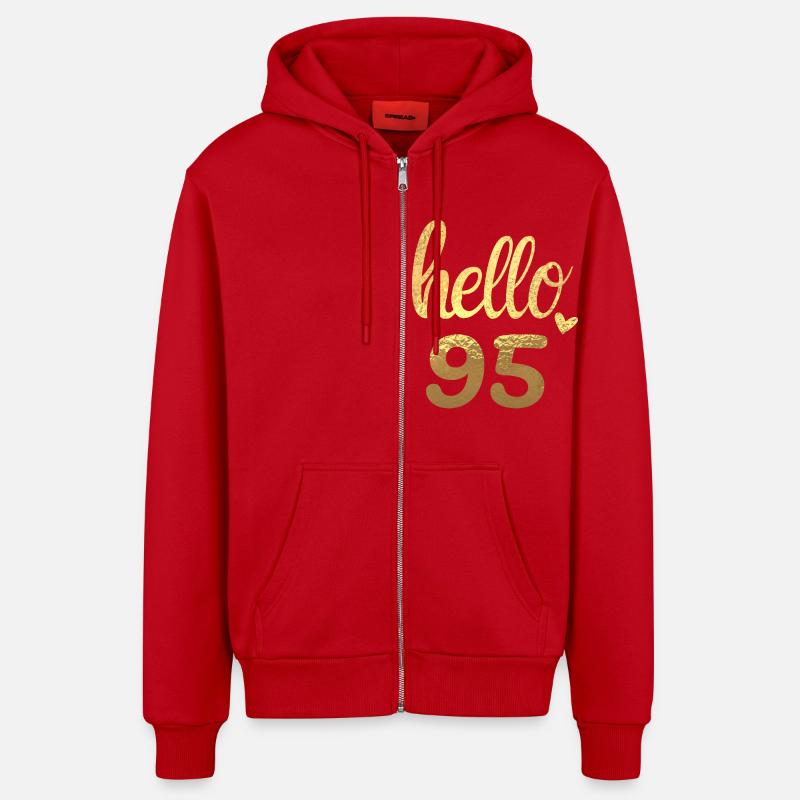 Hello 95 doré - Veste à capuche bio décontractée fabriquée en UE - rouge