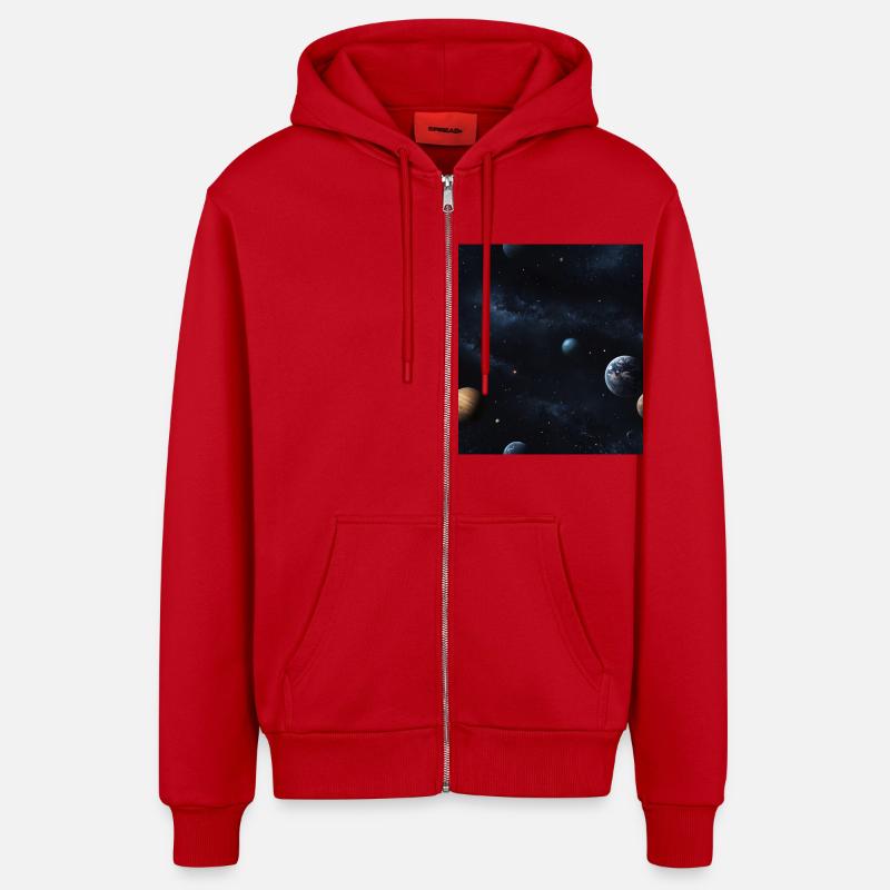 Planètes dans l’espace - Veste à capuche bio décontractée fabriquée en UE - rouge